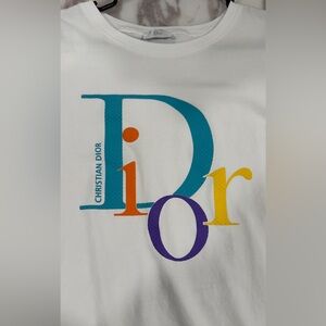 Dior White Tee with Colorful Logo